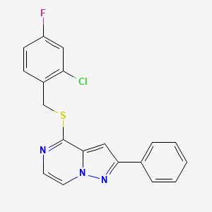 molecular formula C19H13ClFN3S B3400279 4-[(2-Chloro-4-fluorobenzyl)thio]-2-phenylpyrazolo[1,5-a]pyrazine CAS No. 1040658-73-8