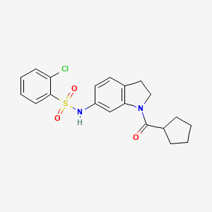molecular formula C20H21ClN2O3S B3400318 2-chloro-N-(1-(cyclopentanecarbonyl)indolin-6-yl)benzenesulfonamide CAS No. 1040658-92-1