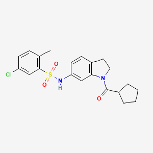 molecular formula C21H23ClN2O3S B3400335 5-chloro-N-(1-(cyclopentanecarbonyl)indolin-6-yl)-2-methylbenzenesulfonamide CAS No. 1040659-27-5