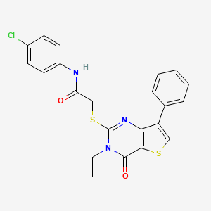 molecular formula C22H18ClN3O2S2 B3400457 N-(4-chlorophenyl)-2-[(3-ethyl-4-oxo-7-phenyl-3,4-dihydrothieno[3,2-d]pyrimidin-2-yl)thio]acetamide CAS No. 1040662-14-3