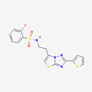 molecular formula C16H13FN4O2S3 B3400462 2-fluoro-N-(2-(2-(thiophen-2-yl)thiazolo[3,2-b][1,2,4]triazol-6-yl)ethyl)benzenesulfonamide CAS No. 1040662-35-8