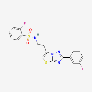 molecular formula C18H14F2N4O2S2 B3400476 2-fluoro-N-(2-(2-(3-fluorophenyl)thiazolo[3,2-b][1,2,4]triazol-6-yl)ethyl)benzenesulfonamide CAS No. 1040662-42-7