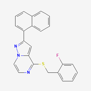 molecular formula C23H16FN3S B3400525 4-[(2-Fluorobenzyl)thio]-2-(1-naphthyl)pyrazolo[1,5-a]pyrazine CAS No. 1040662-94-9