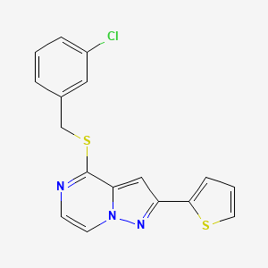 molecular formula C17H12ClN3S2 B3400538 4-[(3-Chlorobenzyl)thio]-2-(2-thienyl)pyrazolo[1,5-a]pyrazine CAS No. 1040663-18-0