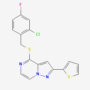 molecular formula C17H11ClFN3S2 B3400563 4-[(2-Chloro-4-fluorobenzyl)thio]-2-(2-thienyl)pyrazolo[1,5-a]pyrazine CAS No. 1040663-34-0