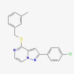 molecular formula C20H16ClN3S B3400577 2-(4-Chlorophenyl)-4-[(3-methylbenzyl)thio]pyrazolo[1,5-a]pyrazine CAS No. 1040663-50-0