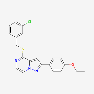 molecular formula C21H18ClN3OS B3400598 4-[(3-Chlorobenzyl)thio]-2-(4-ethoxyphenyl)pyrazolo[1,5-a]pyrazine CAS No. 1040663-74-8