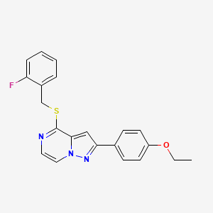 molecular formula C21H18FN3OS B3400605 2-(4-Ethoxyphenyl)-4-[(2-fluorobenzyl)thio]pyrazolo[1,5-a]pyrazine CAS No. 1040663-90-8
