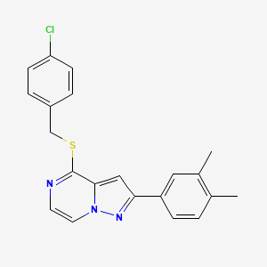 molecular formula C21H18ClN3S B3400624 4-[(4-Chlorobenzyl)thio]-2-(3,4-dimethylphenyl)pyrazolo[1,5-a]pyrazine CAS No. 1040664-44-5