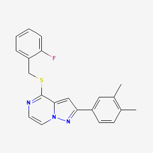 molecular formula C21H18FN3S B3400627 2-(3,4-Dimethylphenyl)-4-[(2-fluorobenzyl)thio]pyrazolo[1,5-a]pyrazine CAS No. 1040664-51-4