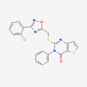 molecular formula C21H13ClN4O2S2 B3400663 2-(((3-(2-chlorophenyl)-1,2,4-oxadiazol-5-yl)methyl)thio)-3-phenylthieno[3,2-d]pyrimidin-4(3H)-one CAS No. 1040665-82-4