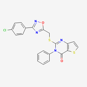 molecular formula C21H13ClN4O2S2 B3400679 2-(((3-(4-chlorophenyl)-1,2,4-oxadiazol-5-yl)methyl)thio)-3-phenylthieno[3,2-d]pyrimidin-4(3H)-one CAS No. 1040665-96-0