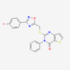 molecular formula C21H13FN4O2S2 B3400699 2-(((3-(4-fluorophenyl)-1,2,4-oxadiazol-5-yl)methyl)thio)-3-phenylthieno[3,2-d]pyrimidin-4(3H)-one CAS No. 1040666-50-9
