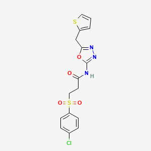 molecular formula C16H14ClN3O4S2 B3400702 3-(4-chlorobenzenesulfonyl)-N-{5-[(thiophen-2-yl)methyl]-1,3,4-oxadiazol-2-yl}propanamide CAS No. 1040666-61-2