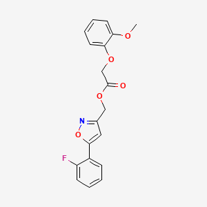 molecular formula C19H16FNO5 B3400738 (5-(2-Fluorophenyl)isoxazol-3-yl)methyl 2-(2-methoxyphenoxy)acetate CAS No. 1040668-27-6
