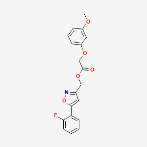 molecular formula C19H16FNO5 B3400740 (5-(2-Fluorophenyl)isoxazol-3-yl)methyl 2-(3-methoxyphenoxy)acetate CAS No. 1040668-33-4