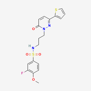 molecular formula C18H18FN3O4S2 B3400938 3-fluoro-4-methoxy-N-(3-(6-oxo-3-(thiophen-2-yl)pyridazin-1(6H)-yl)propyl)benzenesulfonamide CAS No. 1040670-32-3