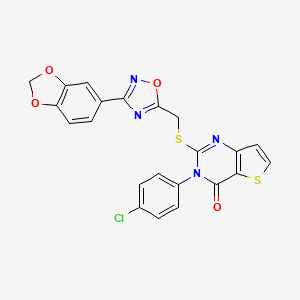 molecular formula C22H13ClN4O4S2 B3400949 2-(((3-(benzo[d][1,3]dioxol-5-yl)-1,2,4-oxadiazol-5-yl)methyl)thio)-3-(4-chlorophenyl)thieno[3,2-d]pyrimidin-4(3H)-one CAS No. 1040670-36-7