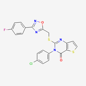 molecular formula C21H12ClFN4O2S2 B3400957 3-(4-chlorophenyl)-2-(((3-(4-fluorophenyl)-1,2,4-oxadiazol-5-yl)methyl)thio)thieno[3,2-d]pyrimidin-4(3H)-one CAS No. 1040670-43-6