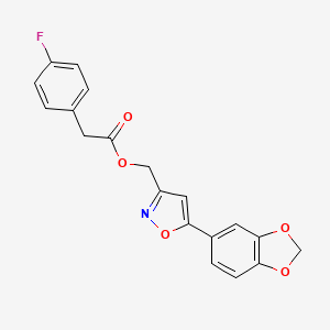 molecular formula C19H14FNO5 B3400961 (5-(Benzo[d][1,3]dioxol-5-yl)isoxazol-3-yl)methyl 2-(4-fluorophenyl)acetate CAS No. 1040670-51-6