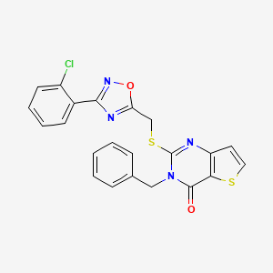 molecular formula C22H15ClN4O2S2 B3400970 3-benzyl-2-(((3-(2-chlorophenyl)-1,2,4-oxadiazol-5-yl)methyl)thio)thieno[3,2-d]pyrimidin-4(3H)-one CAS No. 1040670-70-9