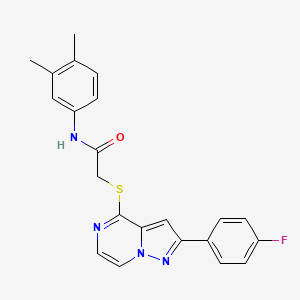 molecular formula C22H19FN4OS B3401099 N-(3,4-dimethylphenyl)-2-{[2-(4-fluorophenyl)pyrazolo[1,5-a]pyrazin-4-yl]sulfanyl}acetamide CAS No. 1040674-33-6