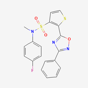 molecular formula C19H14FN3O3S2 B3401147 N-(4-fluorophenyl)-N-methyl-2-(3-phenyl-1,2,4-oxadiazol-5-yl)thiophene-3-sulfonamide CAS No. 1040674-83-6