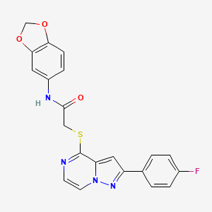 molecular formula C21H15FN4O3S B3401196 N-1,3-benzodioxol-5-yl-2-{[2-(4-fluorophenyl)pyrazolo[1,5-a]pyrazin-4-yl]thio}acetamide CAS No. 1040675-58-8