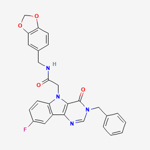 molecular formula C27H21FN4O4 B3401241 N-(benzo[d][1,3]dioxol-5-ylmethyl)-2-(3-benzyl-8-fluoro-4-oxo-3H-pyrimido[5,4-b]indol-5(4H)-yl)acetamide CAS No. 1040676-54-7