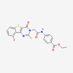molecular formula C22H18FN3O4S B3401342 ethyl 4-{[(9-fluoro-2-methyl-4-oxo[1]benzothieno[3,2-d]pyrimidin-3(4H)-yl)acetyl]amino}benzoate CAS No. 1040678-71-4