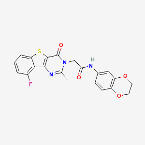 molecular formula C21H16FN3O4S B3401362 N-(2,3-dihydro-1,4-benzodioxin-6-yl)-2-(9-fluoro-2-methyl-4-oxo[1]benzothieno[3,2-d]pyrimidin-3(4H)-yl)acetamide CAS No. 1040678-79-2
