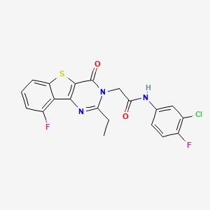 molecular formula C20H14ClF2N3O2S B3401473 N-(3-chloro-4-fluorophenyl)-2-(2-ethyl-9-fluoro-4-oxo[1]benzothieno[3,2-d]pyrimidin-3(4H)-yl)acetamide CAS No. 1040679-77-3