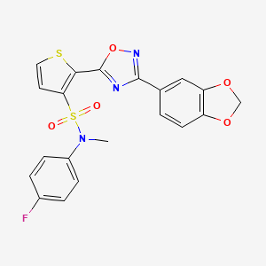 molecular formula C20H14FN3O5S2 B3401513 2-[3-(1,3-benzodioxol-5-yl)-1,2,4-oxadiazol-5-yl]-N-(4-fluorophenyl)-N-methylthiophene-3-sulfonamide CAS No. 1040680-67-8
