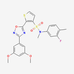 molecular formula C22H20FN3O5S2 B3401560 2-[3-(3,5-dimethoxyphenyl)-1,2,4-oxadiazol-5-yl]-N-(3-fluoro-4-methylphenyl)-N-methylthiophene-3-sulfonamide CAS No. 1040681-32-0