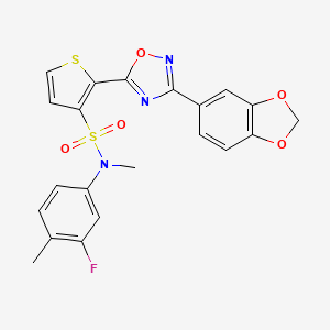 molecular formula C21H16FN3O5S2 B3401561 2-[3-(1,3-benzodioxol-5-yl)-1,2,4-oxadiazol-5-yl]-N-(3-fluoro-4-methylphenyl)-N-methylthiophene-3-sulfonamide CAS No. 1040681-39-7