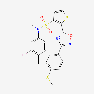 molecular formula C21H18FN3O3S3 B3401569 N-(3-fluoro-4-methylphenyl)-N-methyl-2-{3-[4-(methylsulfanyl)phenyl]-1,2,4-oxadiazol-5-yl}thiophene-3-sulfonamide CAS No. 1040681-45-5