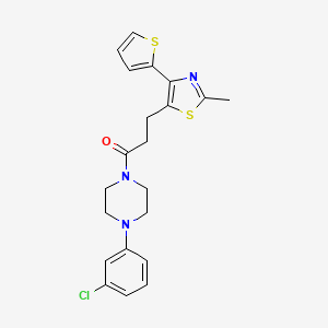 molecular formula C21H22ClN3OS2 B3401919 1-[4-(3-Chlorophenyl)piperazin-1-yl]-3-[2-methyl-4-(thiophen-2-yl)-1,3-thiazol-5-yl]propan-1-one CAS No. 1049030-53-6