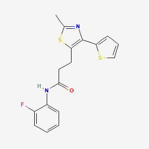 molecular formula C17H15FN2OS2 B3401923 N-(2-fluorophenyl)-3-(2-methyl-4-(thiophen-2-yl)thiazol-5-yl)propanamide CAS No. 1049030-62-7