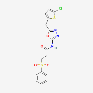 molecular formula C16H14ClN3O4S2 B3401957 3-(benzenesulfonyl)-N-{5-[(5-chlorothiophen-2-yl)methyl]-1,3,4-oxadiazol-2-yl}propanamide CAS No. 1049177-64-1