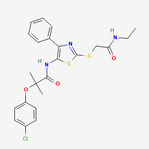 molecular formula C23H24ClN3O3S2 B3402036 2-(4-chlorophenoxy)-N-(2-{[(ethylcarbamoyl)methyl]sulfanyl}-4-phenyl-1,3-thiazol-5-yl)-2-methylpropanamide CAS No. 1049238-58-5