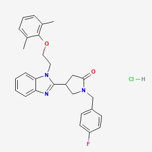 molecular formula C28H29ClFN3O2 B3402284 4-{1-[2-(2,6-dimethylphenoxy)ethyl]-1H-1,3-benzodiazol-2-yl}-1-[(4-fluorophenyl)methyl]pyrrolidin-2-one hydrochloride CAS No. 1049746-50-0