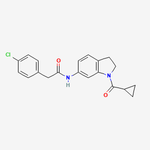 molecular formula C20H19ClN2O2 B3402546 2-(4-chlorophenyl)-N-(1-(cyclopropanecarbonyl)indolin-6-yl)acetamide CAS No. 1058454-23-1