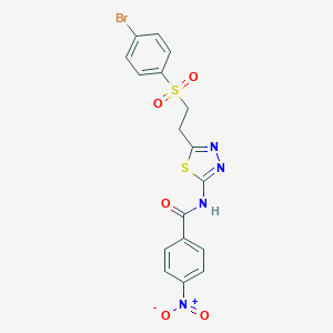 molecular formula C17H13BrN4O5S2 B340286 N-{5-[2-(4-Bromo-benzenesulfonyl)-ethyl]-[1,3,4]thiadiazol-2-yl}-4-nitro-benzamide 