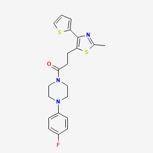 molecular formula C21H22FN3OS2 B3402901 1-[4-(4-Fluorophenyl)piperazin-1-yl]-3-[2-methyl-4-(thiophen-2-yl)-1,3-thiazol-5-yl]propan-1-one CAS No. 1081115-12-9