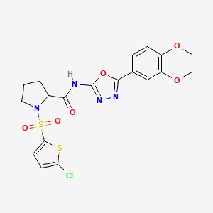 molecular formula C19H17ClN4O6S2 B3402941 1-((5-chlorothiophen-2-yl)sulfonyl)-N-(5-(2,3-dihydrobenzo[b][1,4]dioxin-6-yl)-1,3,4-oxadiazol-2-yl)pyrrolidine-2-carboxamide CAS No. 1098646-11-7