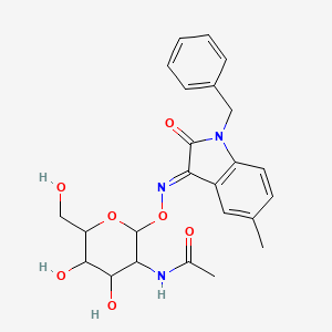 (E)-N-(2-(((1-benzyl-5-methyl-2-oxoindolin-3-ylidene)amino)oxy)-4,5-dihydroxy-6-(hydroxymethyl)tetrahydro-2H-pyran-3-yl)acetamide
