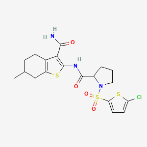 molecular formula C19H22ClN3O4S3 B3402981 N-(3-carbamoyl-6-methyl-4,5,6,7-tetrahydrobenzo[b]thiophen-2-yl)-1-((5-chlorothiophen-2-yl)sulfonyl)pyrrolidine-2-carboxamide CAS No. 1101879-05-3