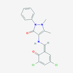 molecular formula C18H15Cl2N3O2 B340306 4-[[(Z)-(3,5-dichloro-6-oxocyclohexa-2,4-dien-1-ylidene)methyl]amino]-1,5-dimethyl-2-phenylpyrazol-3-one 