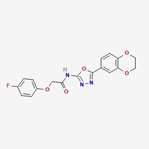 molecular formula C18H14FN3O5 B3403129 N-(5-(2,3-dihydrobenzo[b][1,4]dioxin-6-yl)-1,3,4-oxadiazol-2-yl)-2-(4-fluorophenoxy)acetamide CAS No. 1105221-34-8