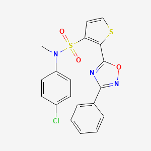 molecular formula C19H14ClN3O3S2 B3403254 N-(4-chlorophenyl)-N-methyl-2-(3-phenyl-1,2,4-oxadiazol-5-yl)thiophene-3-sulfonamide CAS No. 1105248-67-6